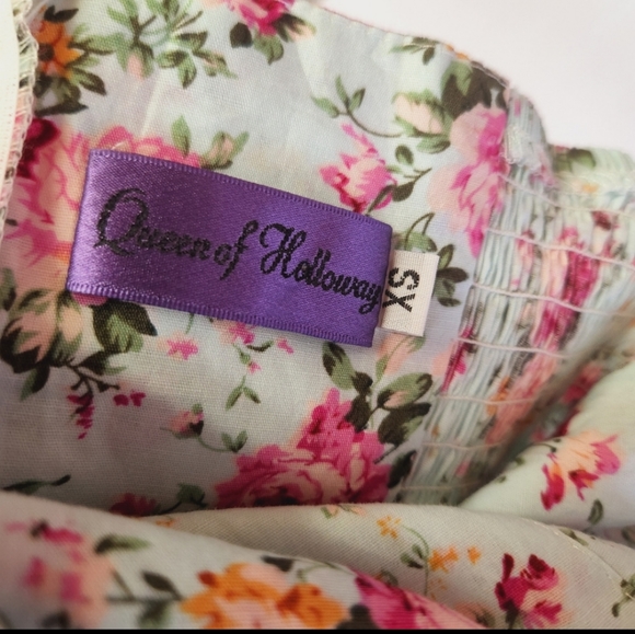 Queen of Holloway Dress Vintage Blue Floral 50s Rockabilly Pin Up Cottagecore - Picture 4 of 6